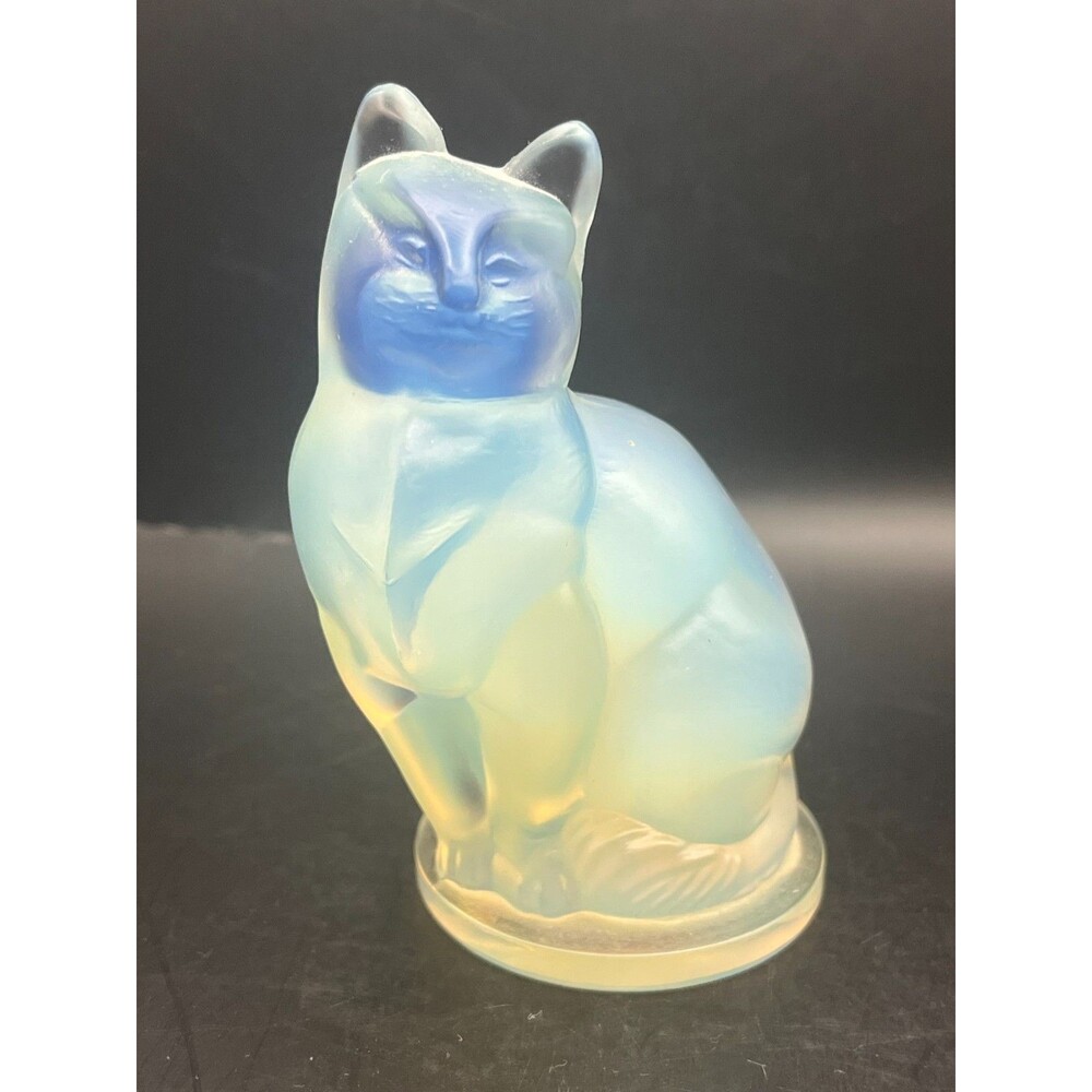 Sabino Paris France Opalescent Art Glass Cat Figurine 3.75" Incised VINTAGE